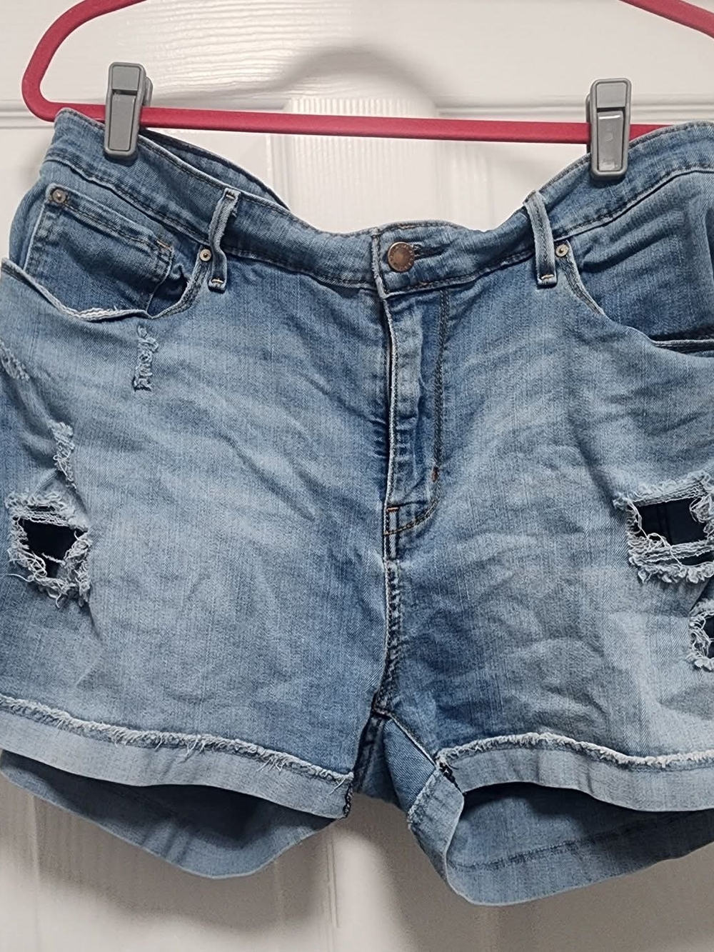 Signature by Levi Strauss Light Blue Distressed Roll-Hem Denim Shorts